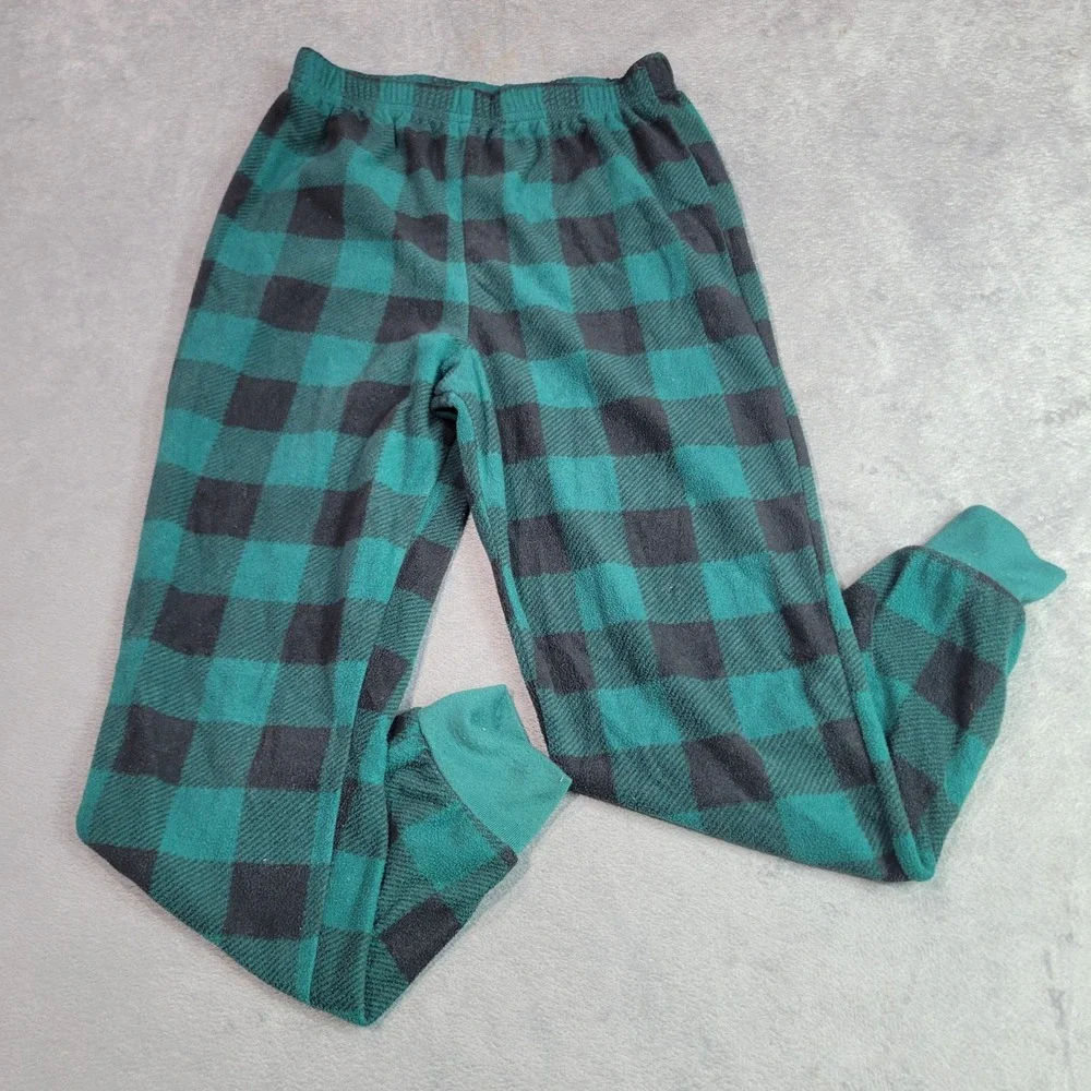 Wonder Nation‎ Pajama Pants Kids Size 8 Green Black Buffalo Plaid Fleece Joggers